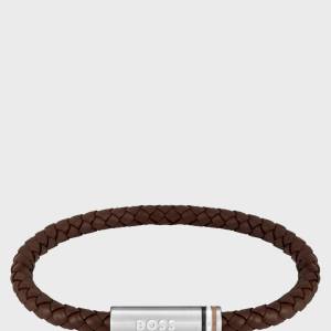 BOSS Pulsera marrón de piel trenzada con logo en el cierre magnético geométrico 69 €