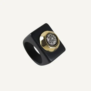 EMO Anillo negro con piedra drusa titanio [Black] 39 €