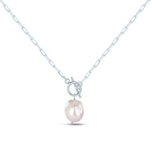 PRO Collar de plata rodiado con perla natural barroca de unos 14 mm y 40 cm de largo 69.40€