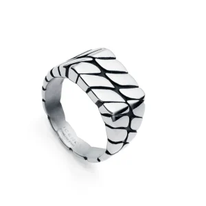 VIC Anillo de hombre Beat de acero tipo sello y con motivos en esmalte negro 25 €