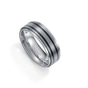 VIC Anillo de hombre de acero combinado con dos lineas de Ip negro y gris 35 €