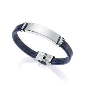 VIC Pulsera de hombre Air de piel azul y placa central de acero 29 €