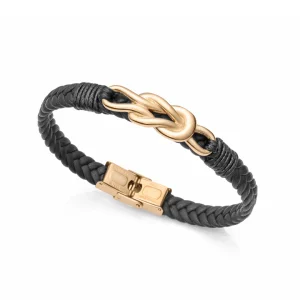 VIC Pulsera de hombre Magnum de acero en Ip dorado y cuero negro 39 €