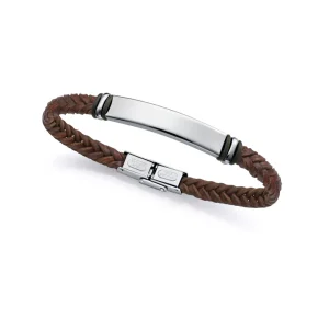 VIC Pulsera de hombre de acero y piel marrón 35 €