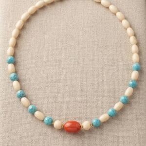 Marfil con turquesa y coral oval